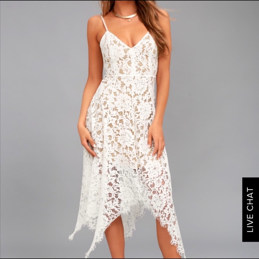 Lulus One Wish- white lace midi dress